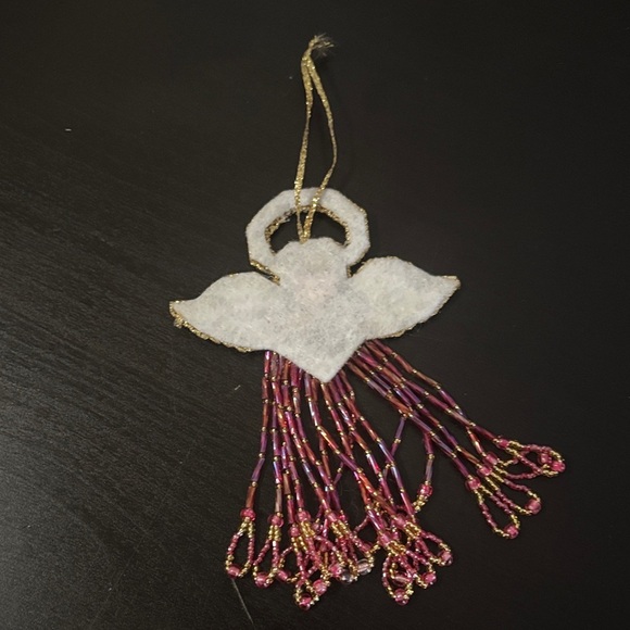 Vintage hanging Beaded Angel Ornament with Gold and Red Accents - Picture 2 of 2